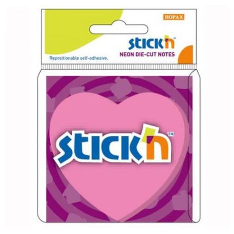 Notes samoprzylepny Stick'n Serce różowe neon 76x76mm, 50szt